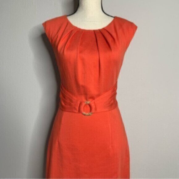 NWOT Trina Turk Orange Sleeveless Belted Sheath Dress - Picture 4 of 11